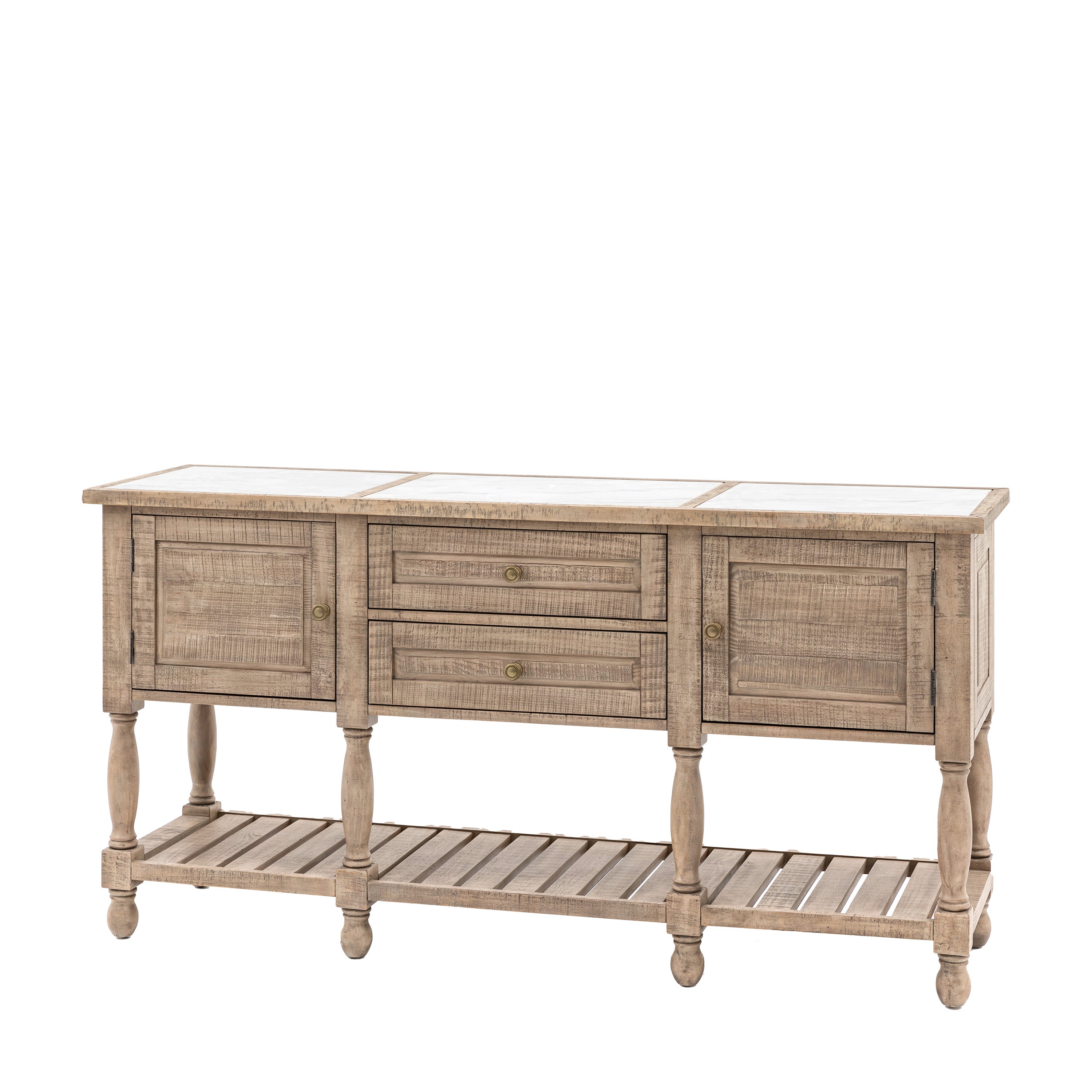 Bowen Natural Pine Wood & White Marble Sideboard